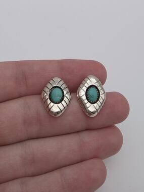 Native American Felix Parry Sterling Silver 925 Turquoise Oval Earrings